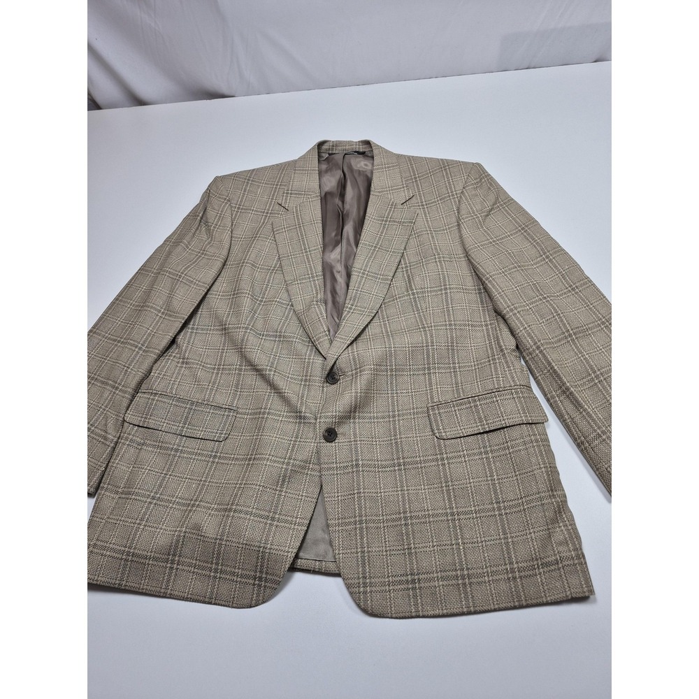 VTG John Alexander Blazer Men's 46R Beige Wool Silk Plaid Tweed Sport Coat NWT
